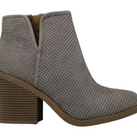 Soda Tarpon Faux Suede Mesh Perforated Chunky Heel Gray Taupe Ankle Boots - Picture 5 of 15